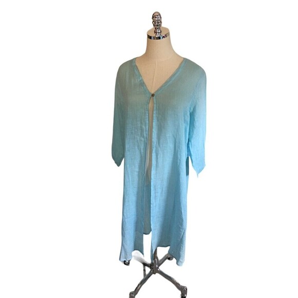 Color Me Cotton CMC Duster Women's Size Small Light Blue Linen 3/4 Sleeve - Picture 2 of 8